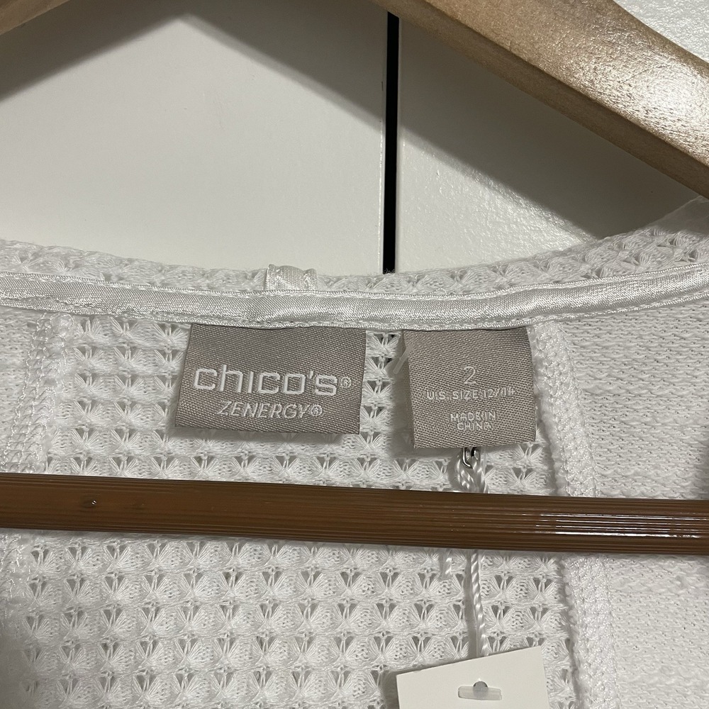 Chico's White Cardigan Open Rayon Sweater Women's Size 2 New With Tags - Picture 6 of 10